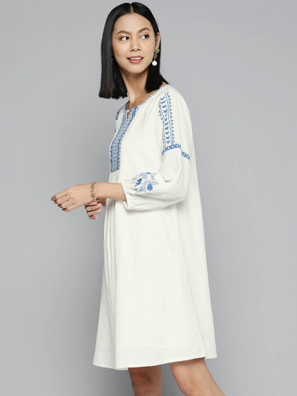 off white embroidered boho dress