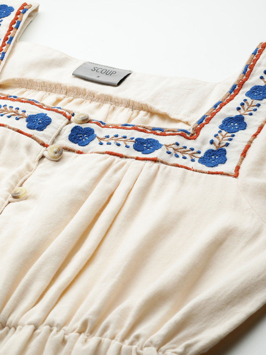 Cream Embroidered Midi Dress