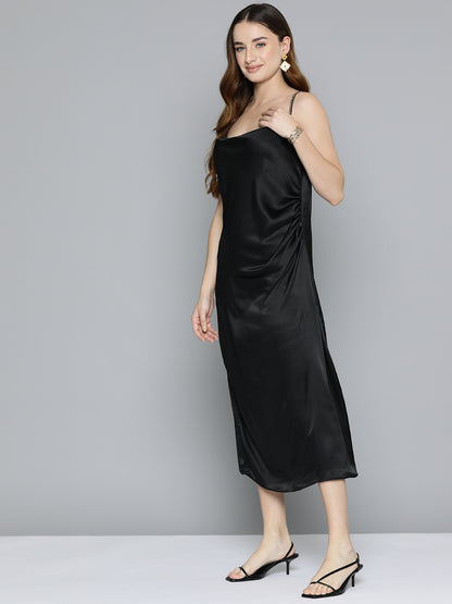 Black Cowl Neckline Satin Dress