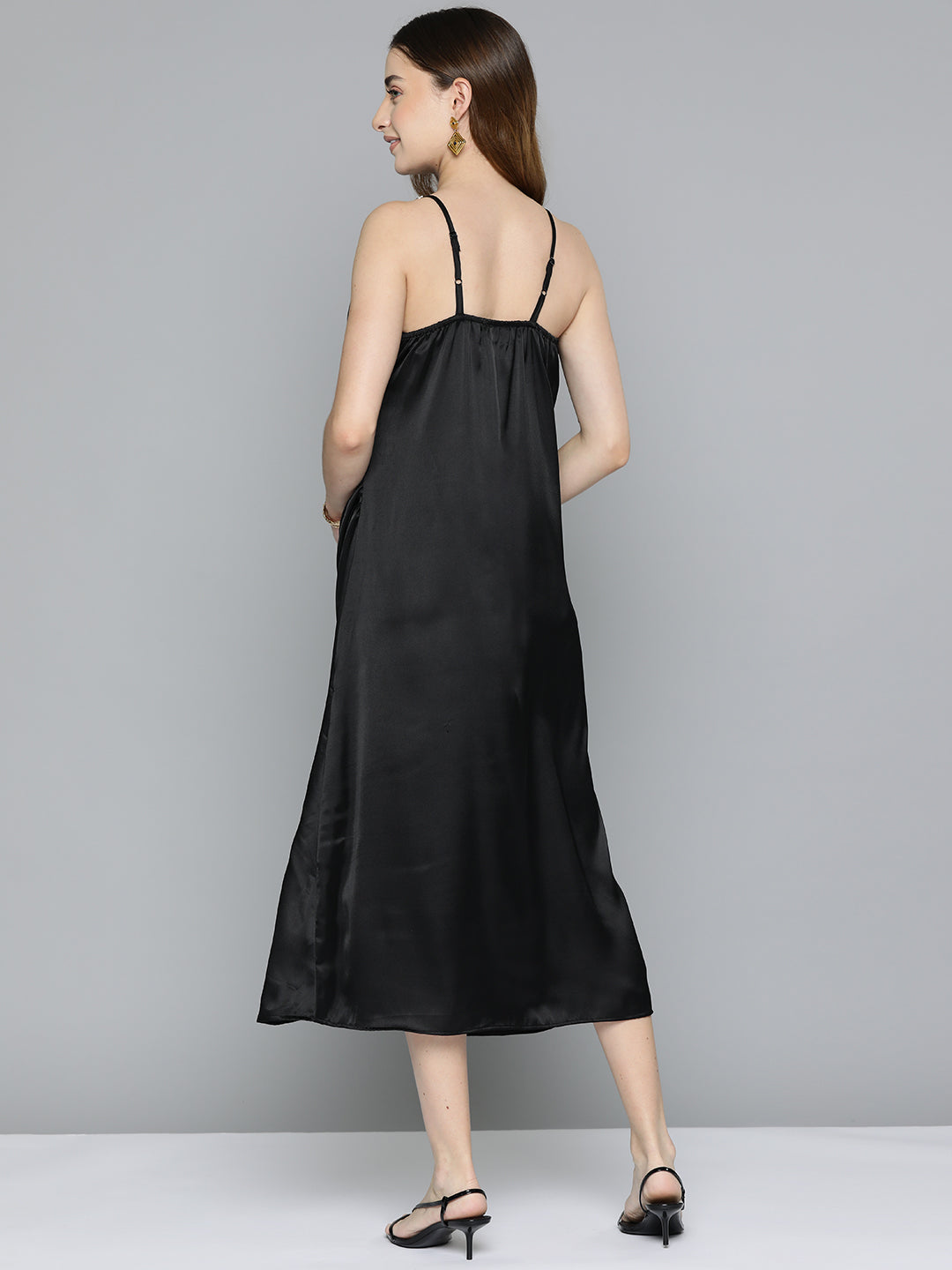 Black Cowl Neckline Satin Dress