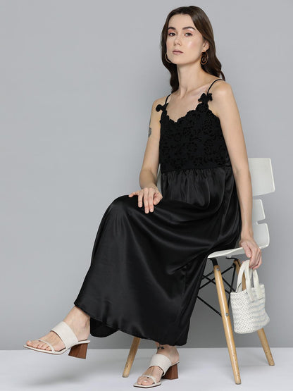 Black Velvet Applique Embroidered Dress