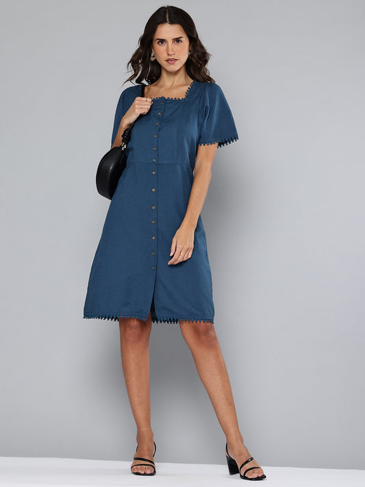 Lace detail Blue mid-length dress