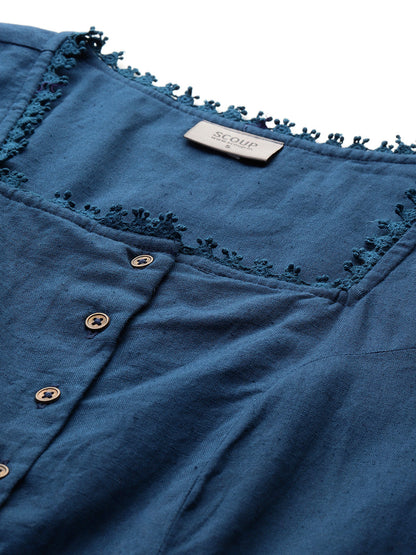 Lace detail Blue mid-length dress