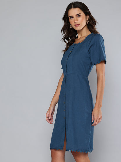 Lace detail Blue mid-length dress