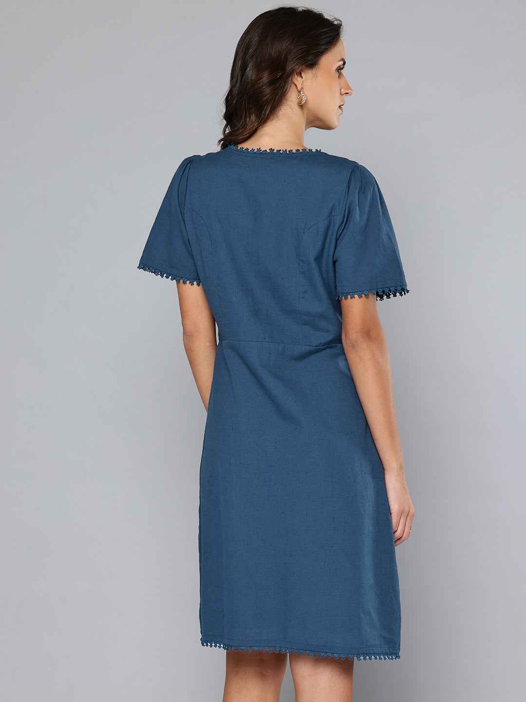 Lace detail Blue mid-length dress