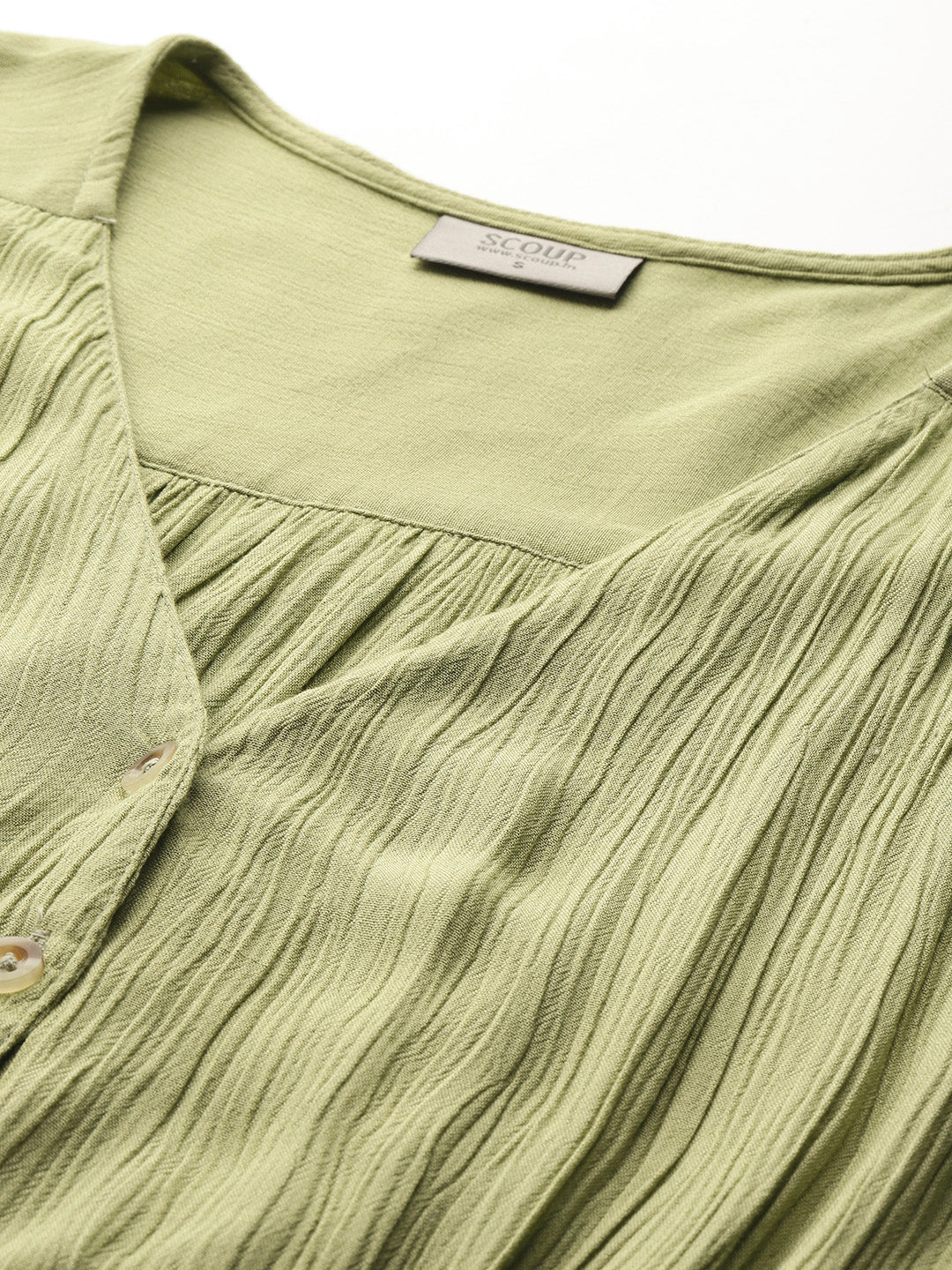 Pintuck details green long dress