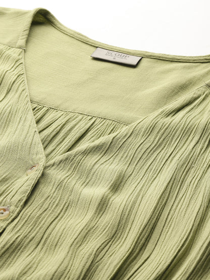 Pintuck details green long dress