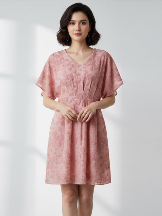 Jacquard Peach Dress