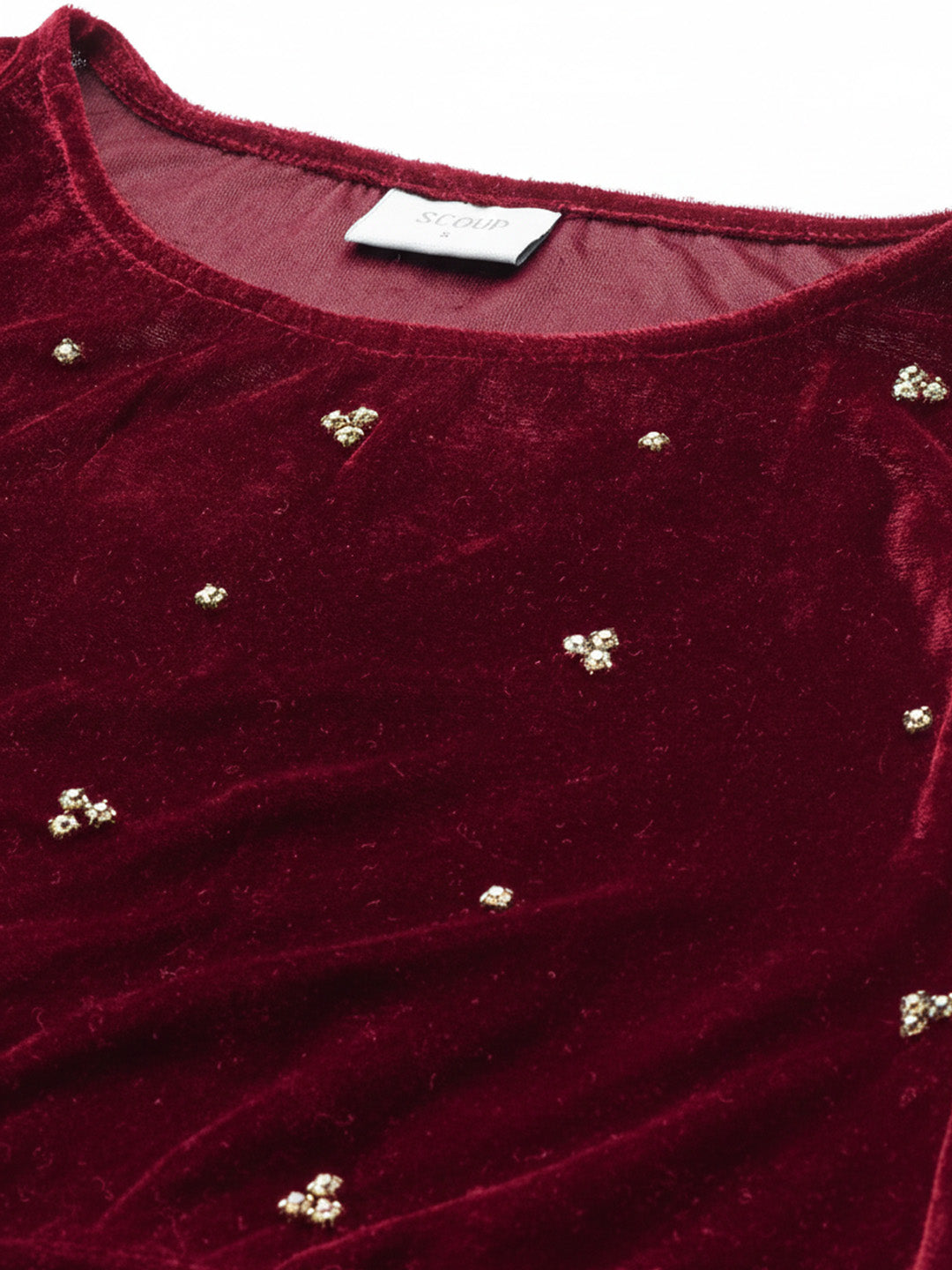 Dark Red Embellished Velvet Dress