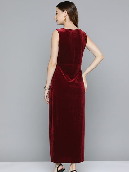 Dark Red Embellished Velvet Dress
