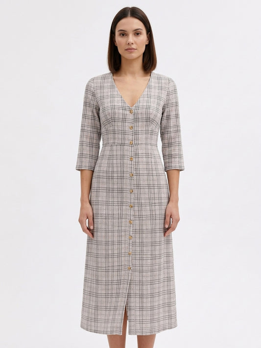 Cotton Check Long Dress