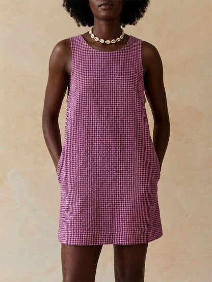 Scoup Women's sleeveless-cotton-check-dress