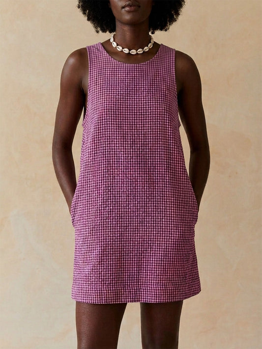 Sleeveless Cotton Check Dress