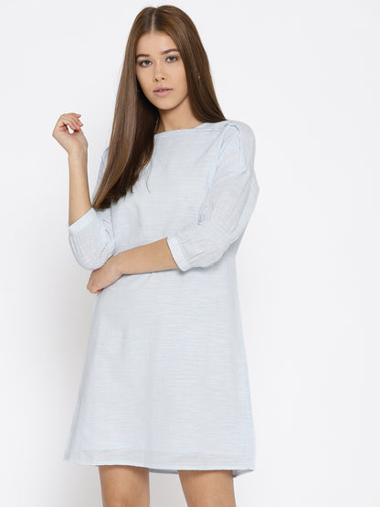 Blue Solid Shift Dress