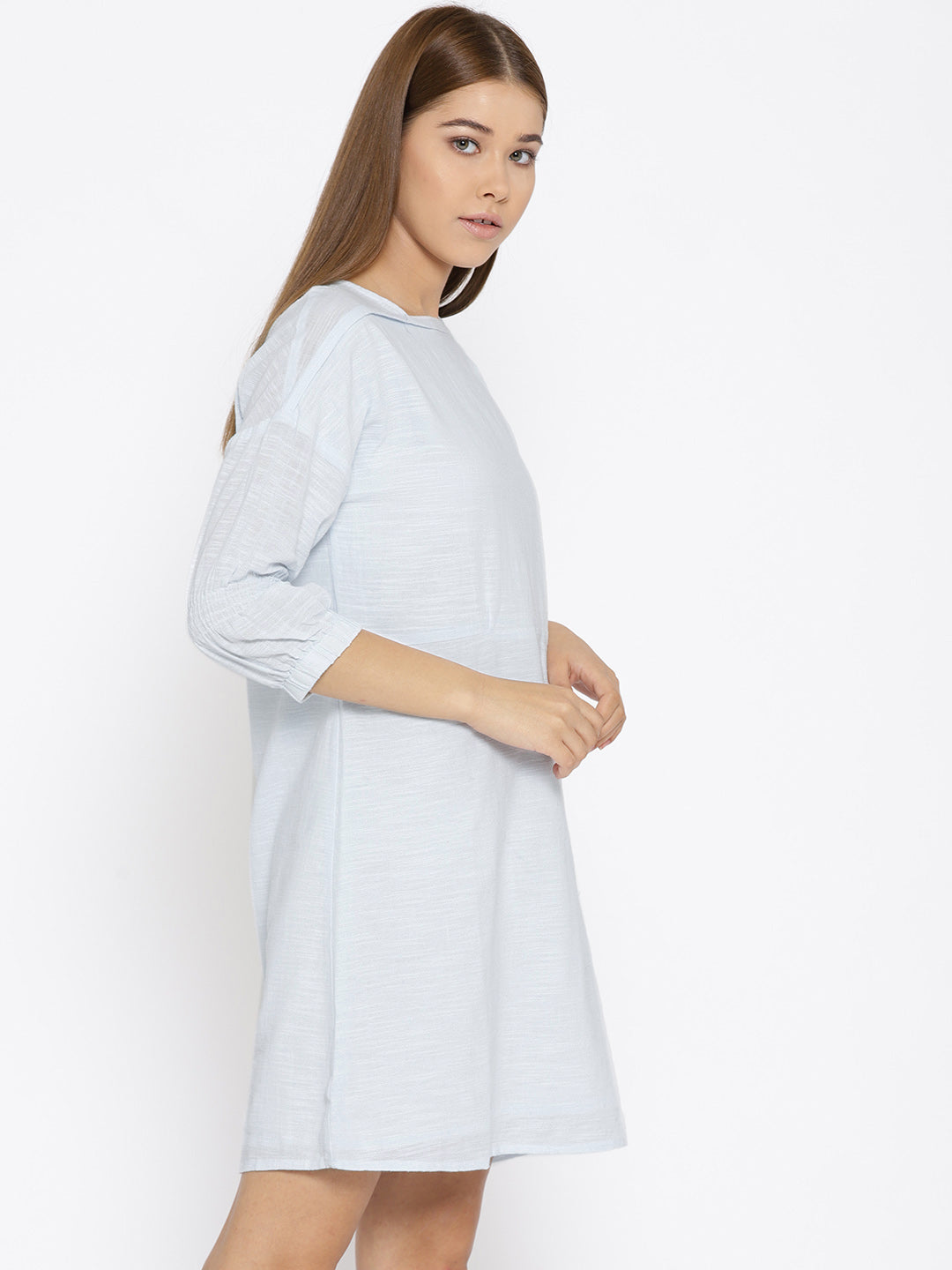 Blue Solid Shift Dress