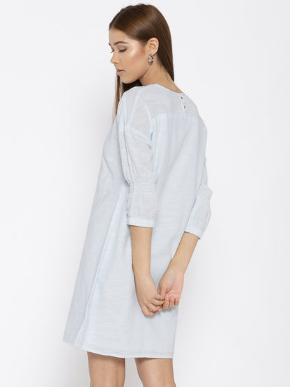 Blue Solid Shift Dress