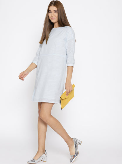 Blue Solid Shift Dress