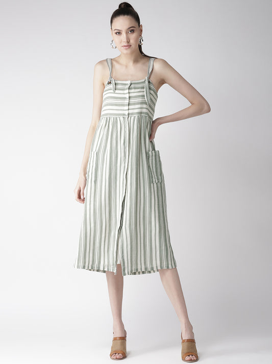 Scoup Green & White Striped A-Line Dress