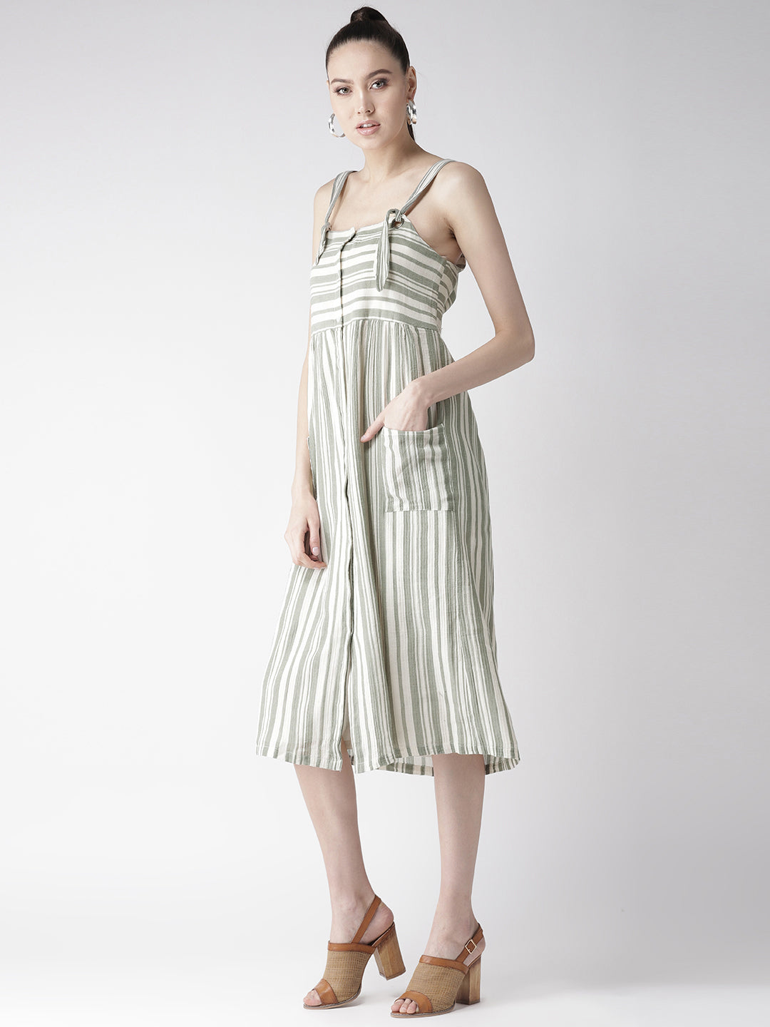 Scoup Green & White Striped A-Line Dress