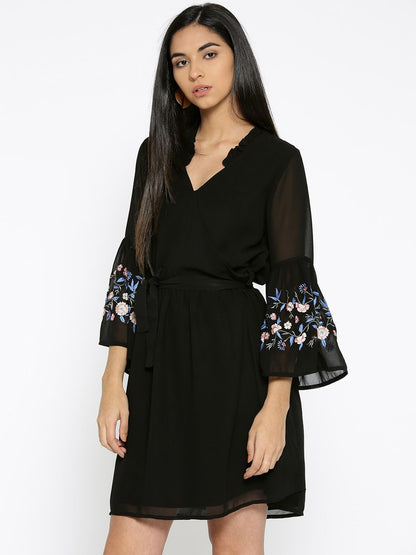Embroidered Bell Sleeves Dress