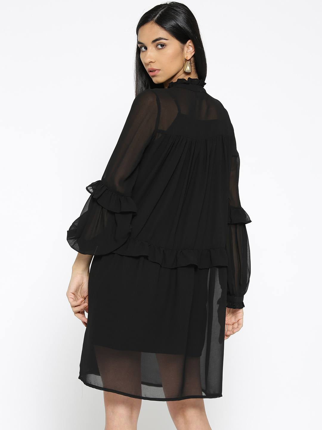 Black Embroidered Loose Fit Dress
