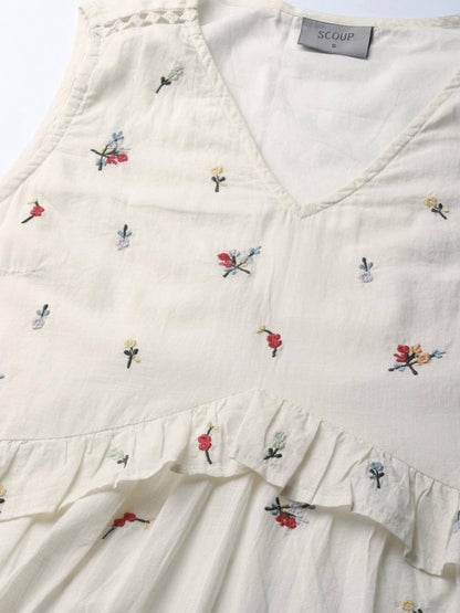 Cotton Sleeveless Embroidered Dress