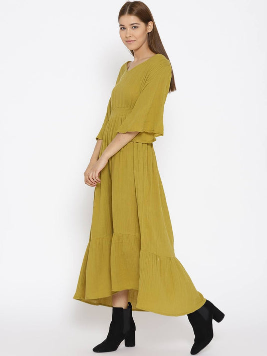 Women Olive Green Solid Maxi Dress