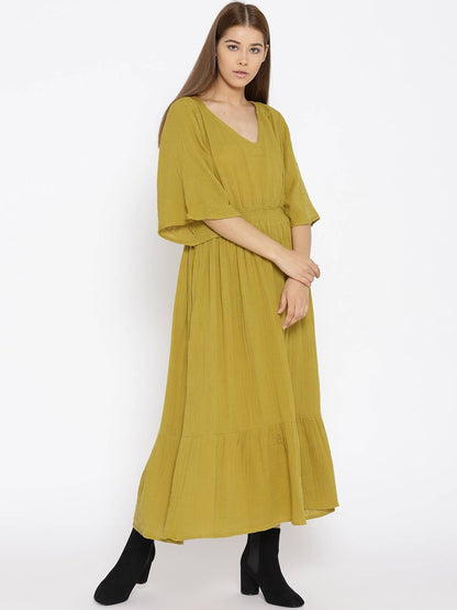 Women Olive Green Solid Maxi Dress