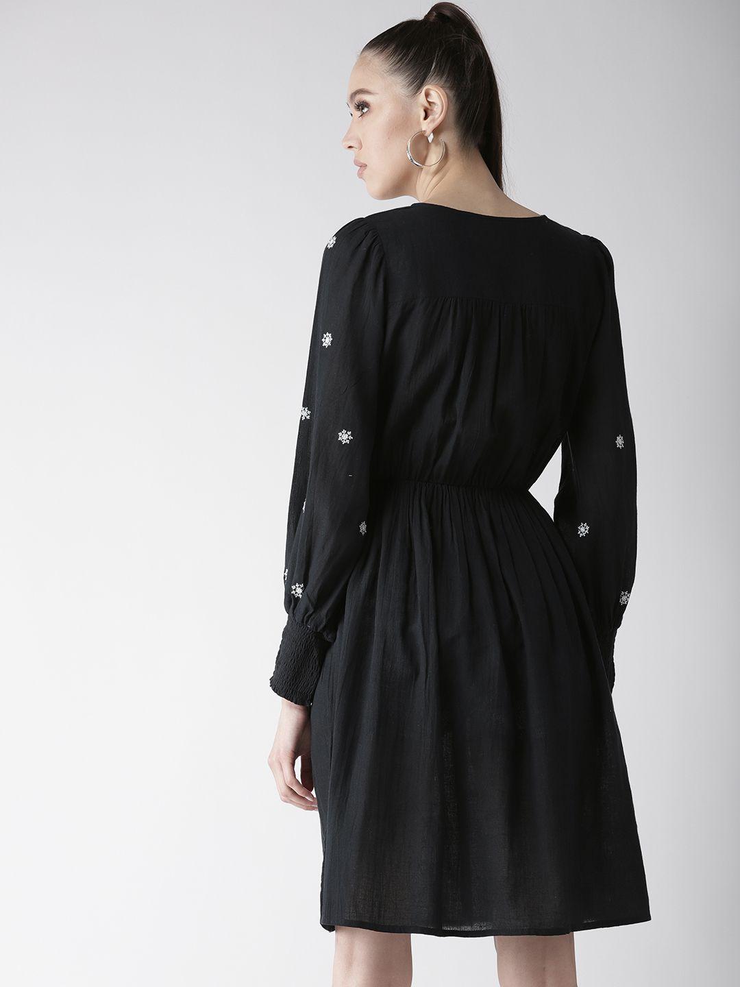 Black Embroidered Fit and Flare Dress