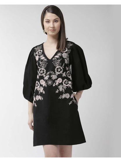 Embroidered Cotton Black Dress