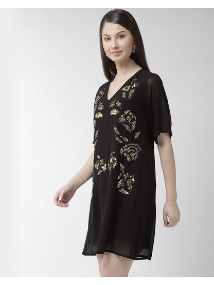 Embellished A-line Black Dress