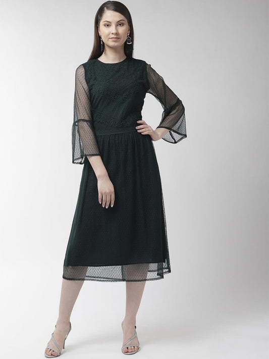 Green Buta Mesh Embroidered lace Insert Dress