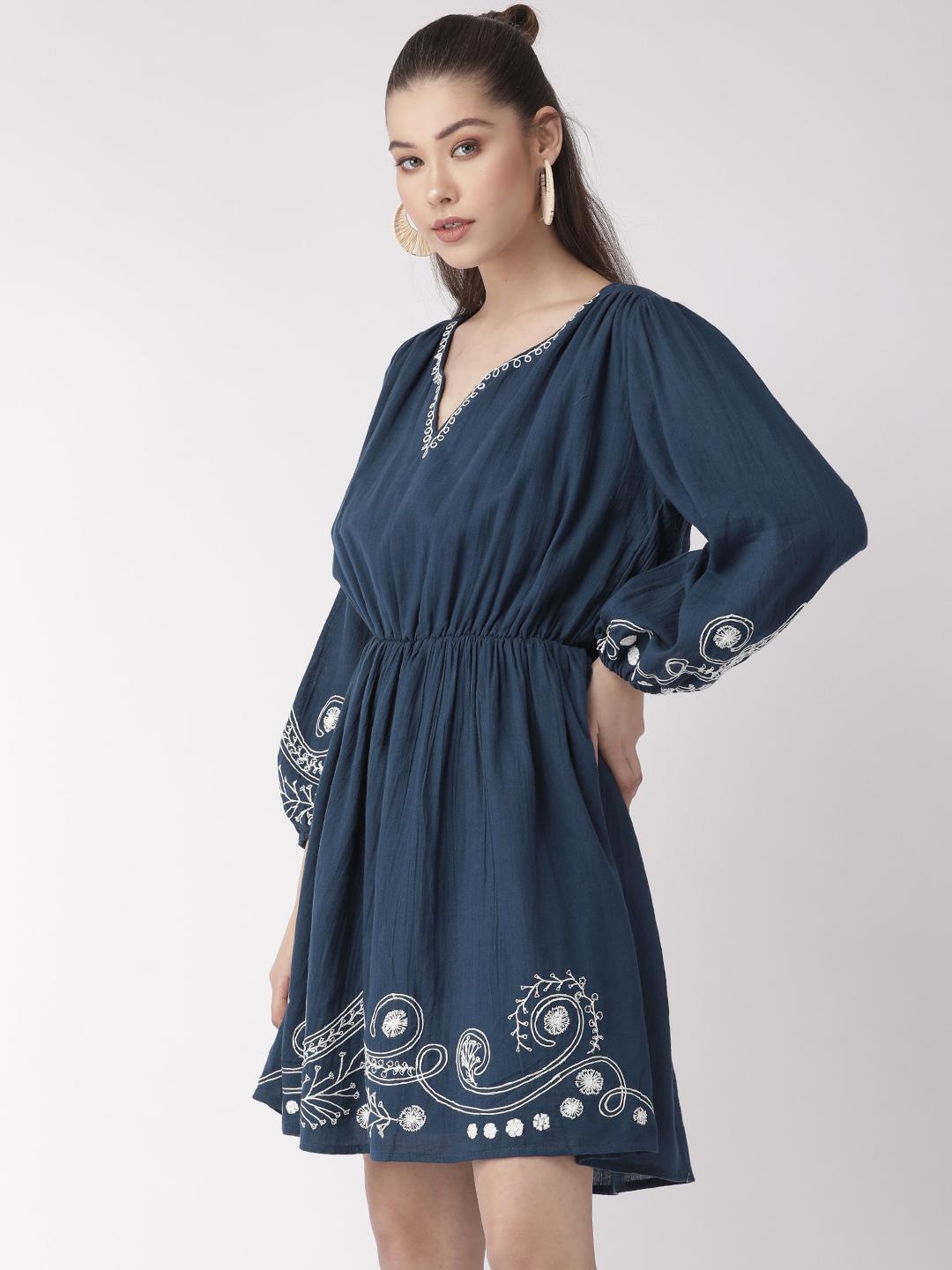 Scoup Navy Blue Solid A-Line Dress