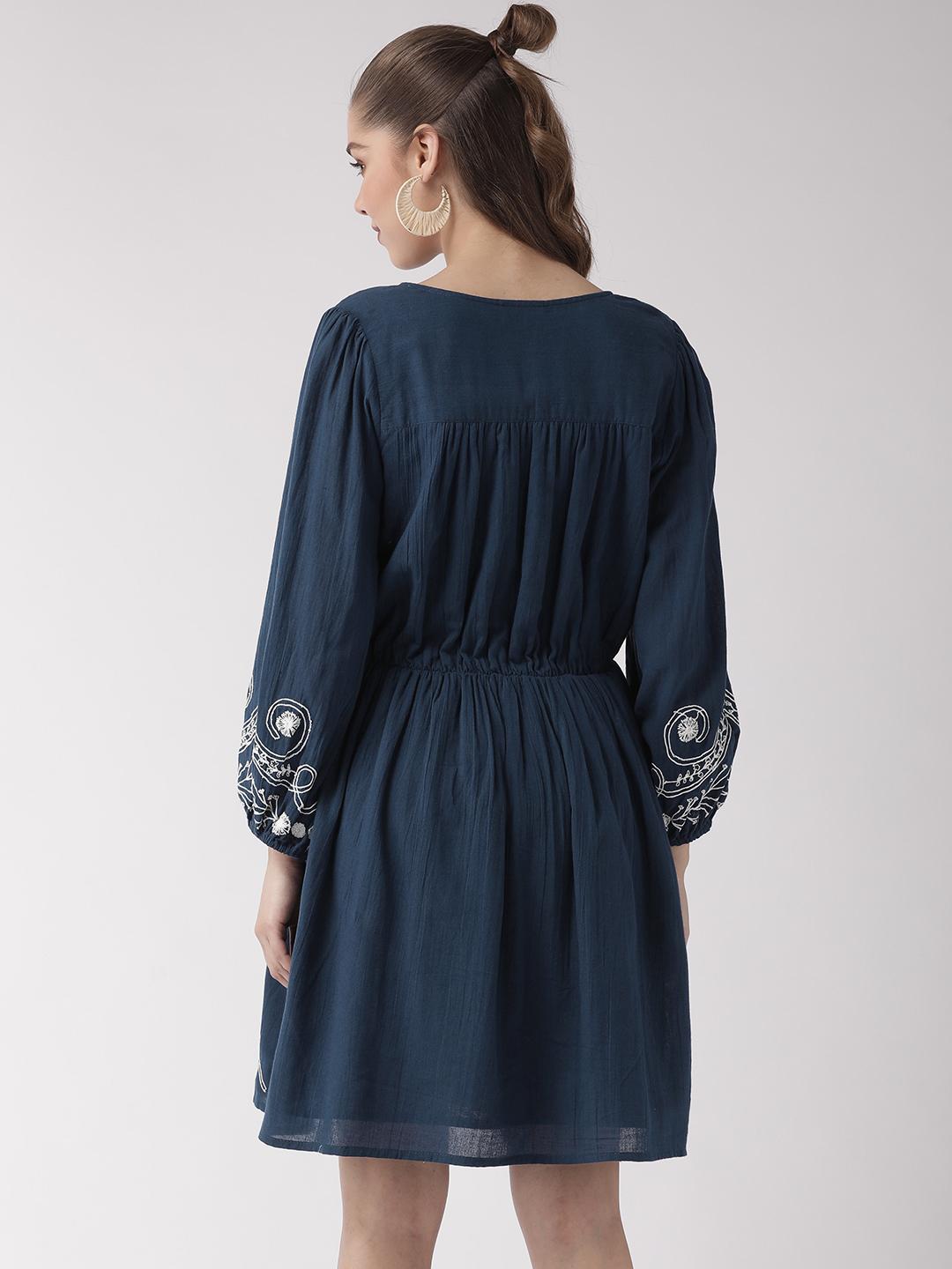 Scoup Navy Blue Solid A-Line Dress