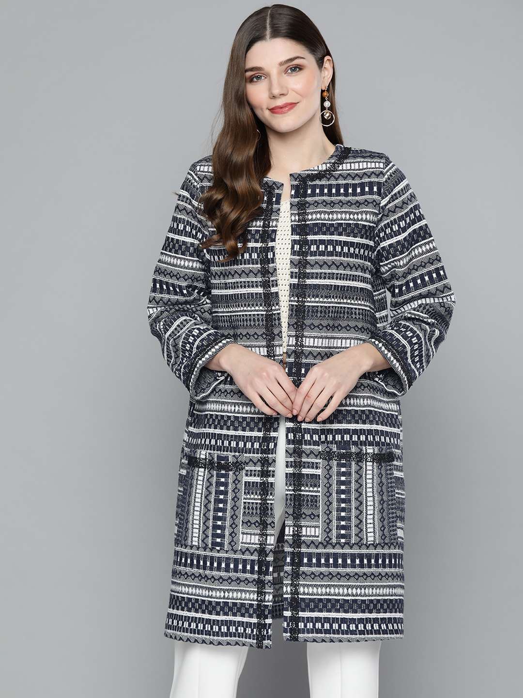 Cotton Jacquard Mid Length Over Coat