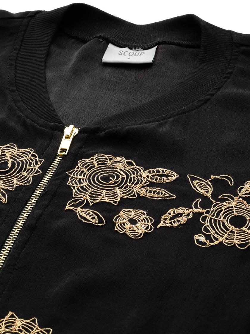 Black Dori Embroidered Bomber Jacket