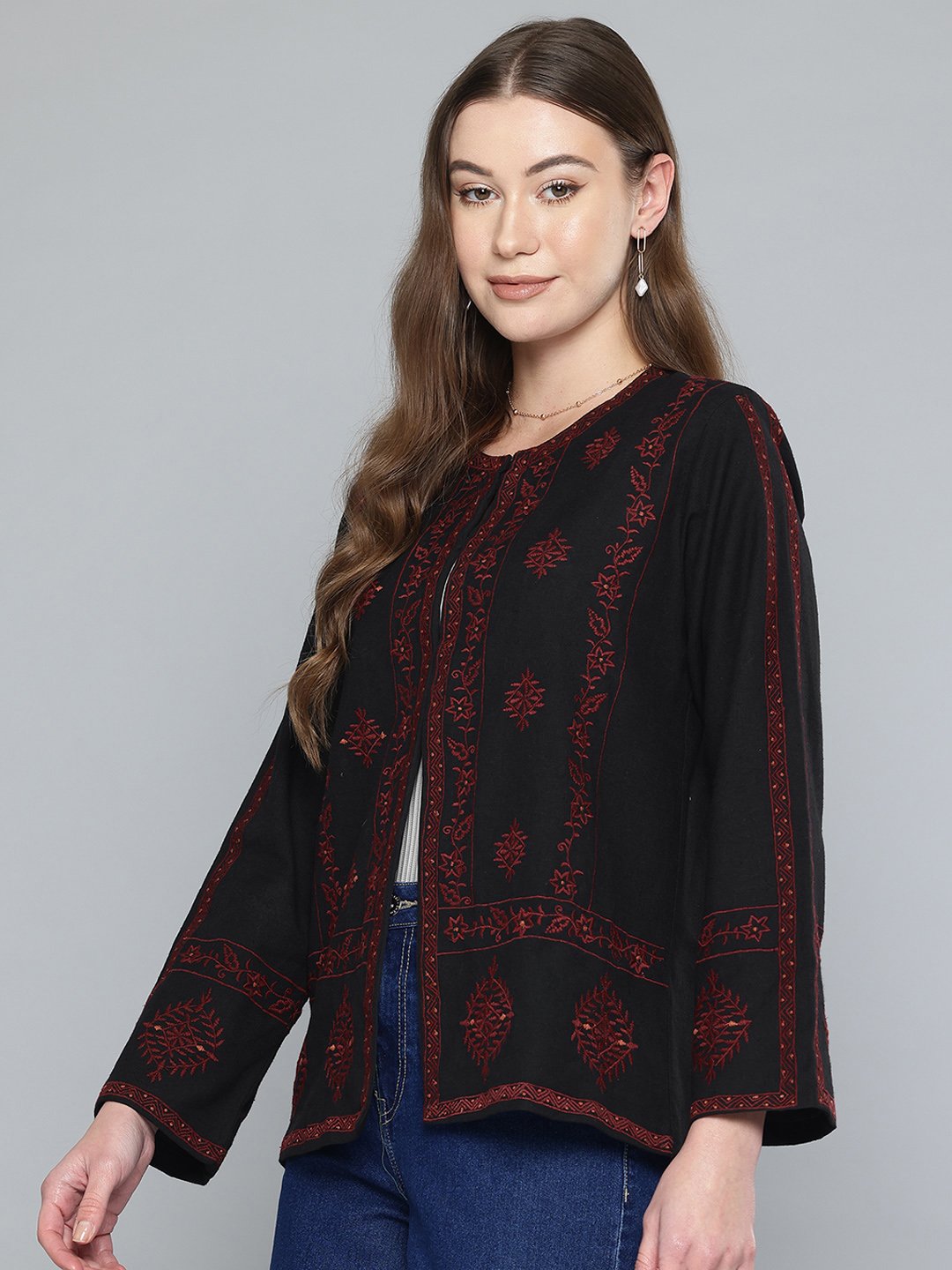 Embroidered  Black Coverup