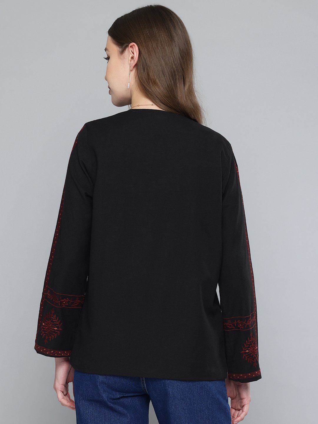 Embroidered  Black Coverup