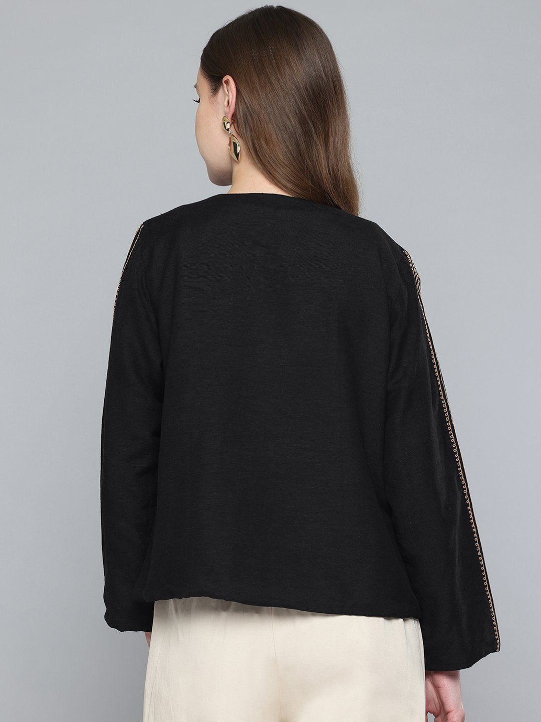 Chunky Embroidered Zip open Shrug