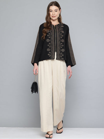 Chunky Embroidered Zip open Shrug