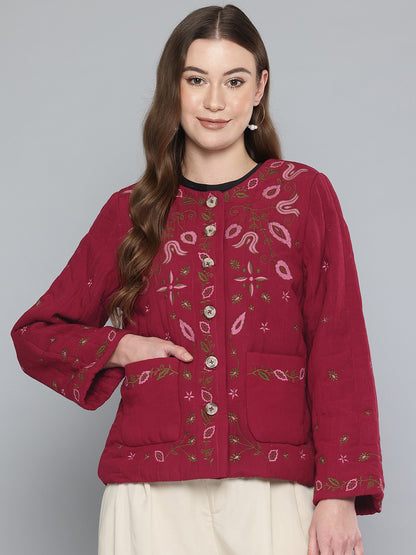 Scoup Quilted Maroon Embroidered jacket