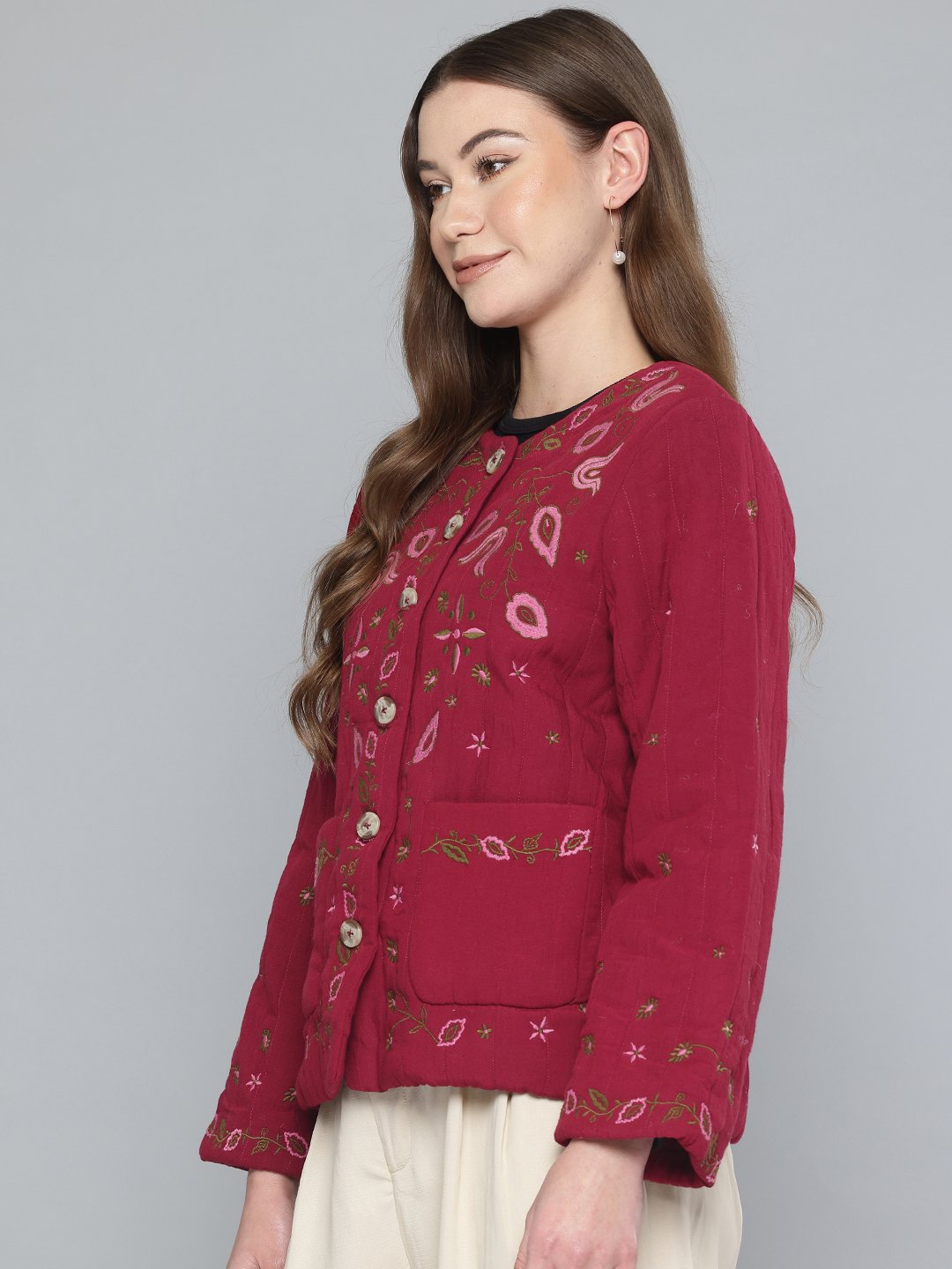 Scoup Quilted Maroon Embroidered jacket