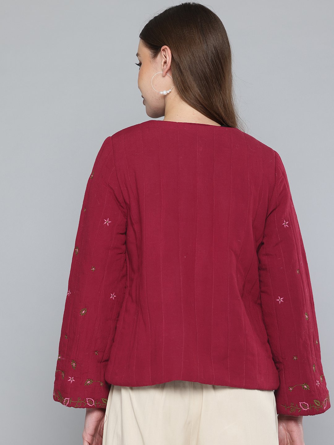 Scoup Quilted Maroon Embroidered jacket