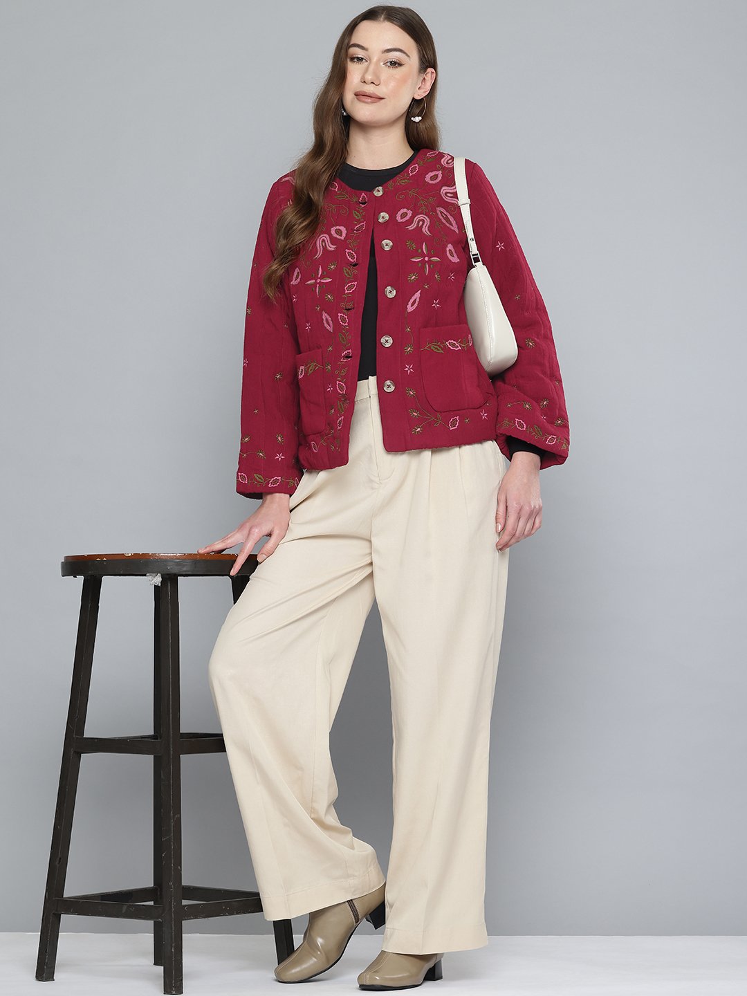 Scoup Quilted Maroon Embroidered jacket