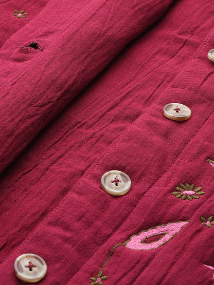 Quilted Maroon Embroidered jacket