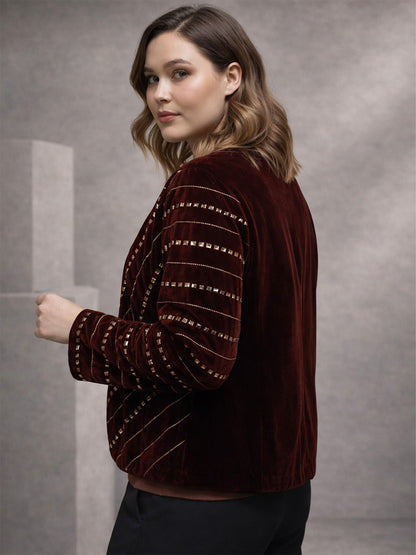 Hand embellished Maroon Velvet Shrug