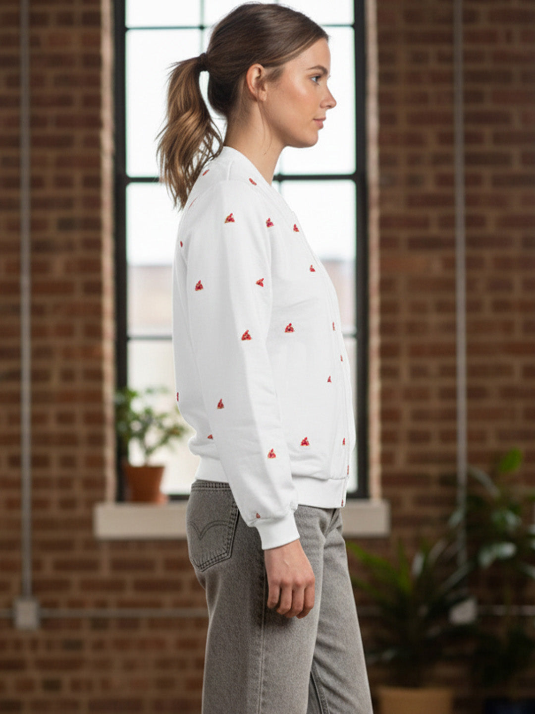 White Embroidered Fleece Jacket.