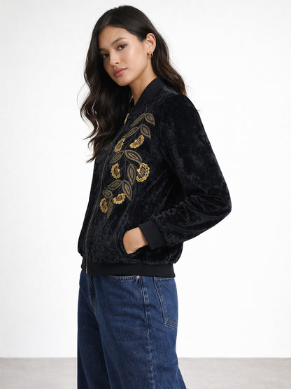 Embroidered Velvet Bomber Jacket.