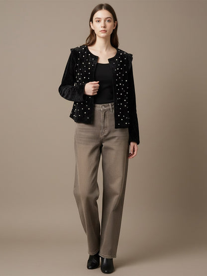 Front Open Velvet Short Shrug.