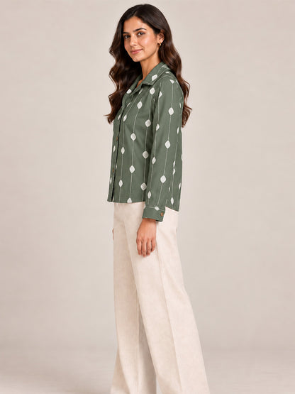 Embroidered Green Shacket